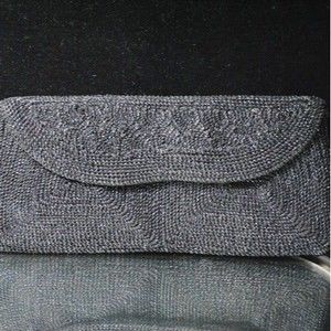 Vintage Mid-Century Black Beaded Clutch / Purse